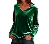 Velvet Long Sleeve Tops Women Crew Neck Solid Gold Velvet Pullover Elegant Tunic Top Soft Loose T Shirts Casual V Neck Ladies Sweatshirts Classic Lightweight Women's Jumpers Work Office Blouses