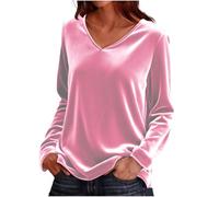 Velvet Long Sleeve Tops Women Crew Neck Solid Gold Velvet Pullover Elegant Tunic Top Soft Loose T Shirts Casual V Neck Ladies Sweatshirts Classic Lightweight Women's Jumpers Work Office Blouses