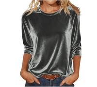 Velvet Long Sleeve Tops Women Crew Neck Solid Gold Velvet Pullover Elegant Tunic Top Soft Loose T Shirts Casual V Neck Ladies Sweatshirts Classic Lightweight Women's Jumpers Work Office Blouses