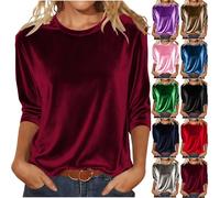 Velvet Long Sleeve Tops Women Crew Neck Solid Gold Velvet Pullover Elegant Tunic Top Soft Loose T Shirts Casual V Neck Ladies Sweatshirts Classic Lightweight Women's Jumpers Work Office Blouses