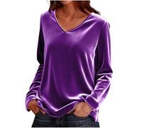 Velvet Long Sleeve Tops Women Crew Neck Solid Gold Velvet Pullover Elegant Tunic Top Soft Loose T Shirts Casual V Neck Ladies Sweatshirts Classic Lightweight Women's Jumpers Work Office Blouses