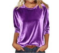 Velvet Long Sleeve Tops Women Crew Neck Solid Gold Velvet Pullover Elegant Tunic Top Soft Loose T Shirts Casual V Neck Ladies Sweatshirts Classic Lightweight Women's Jumpers Work Office Blouses