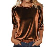 Velvet Long Sleeve Tops Women Crew Neck Solid Gold Velvet Pullover Elegant Tunic Top Soft Loose T Shirts Casual V Neck Ladies Sweatshirts Classic Lightweight Women's Jumpers Work Office Blouses