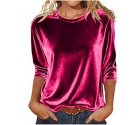 Velvet Long Sleeve Tops Women Crew Neck Solid Gold Velvet Pullover Elegant Tunic Top Soft Loose T Shirts Casual V Neck Ladies Sweatshirts Classic Lightweight Women's Jumpers Work Office Blouses