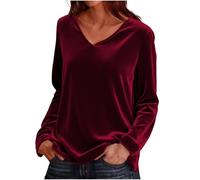 Velvet Long Sleeve Tops Women Crew Neck Solid Gold Velvet Pullover Elegant Tunic Top Soft Loose T Shirts Casual V Neck Ladies Sweatshirts Classic Lightweight Women's Jumpers Work Office Blouses
