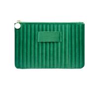 Velvet Makeup Bag Travel Toiletry Pouch Large Capacity Cosmetic Organizer Striped(Green)