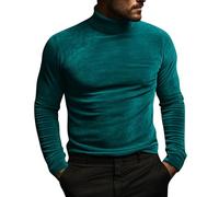 Velvet Mock Neck Shirts for Men Long Sleeve Turtleneck Pullover Tops Warm Slim Fit Wedding Dance Party T-Shirts 2025(Green, S)