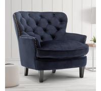 Velvet Navy Blue Buttoned Ava Accent Chair