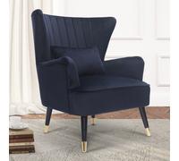 Velvet Navy Blue Camila Accent Wingback Chair