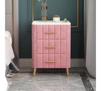 Velvet Nightstand with 3 Drawers, Upholstered Bedside Table with Faux Marble Top & Metal Legs, Modern End Table for Bedroom and Living Room, 40x40x55cm