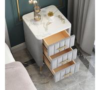 Velvet Nightstand with 3 Drawers, Upholstered Bedside Table with Faux Marble Top & Metal Legs, Modern End Table for Bedroom and Living Room, 40x40x55cm