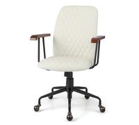 Velvet Office Chair Mid-back Computer Desk Chair W/Rubber Wood Armrest