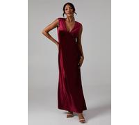 Velvet Open Back Detail Maxi Bridesmaids Dress Oasis Berry 12