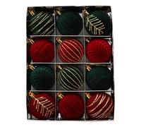 Velvet Ornaments Balls - 12 Pieces Christmas Tree Ornaments Velvet Balls | Festive Charm Hanging Decorations for Christmas Tree | Velvet Balls Ornaments for Cherished Festive Memories