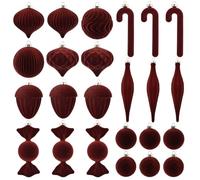 Velvet Ornaments for Christmas Tree Decorations - Brown Flocked Christmas Ornament Set for Winter Holiday Decor - Shatterproof Xmas Balls Ornaments Bulk - Pack of 24