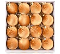 Velvet Ornaments for Christmas Tree Decorations - Gold Christmas Ball Ornament for Indoor Holiday Decor - Shatterproof Xmas Bulbs Ornaments 80mm 3.15inch - Pack of 16