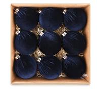 Velvet Ornaments for Christmas Tree Decorations - Navy Blue Xmas Ball Ornament for Indoor Holiday Decor - Shatterproof Christmas Bulbs Ornaments 80mm 3.15inch - Pack of 9