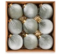 Velvet Ornaments for Christmas Tree Decorations - Sage Green Xmas Ball Ornament for Indoor Holiday Decor - Shatterproof Christmas Bulbs Ornaments 80mm 3.15inch - Pack of 9