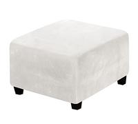 Velvet Ottoman Cover ElasticProtector for Thick Ottoman Stool Cozy Ottoman Slipcovers for Living Room & BedroomWhiteMum Size