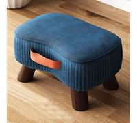 Velvet Ottoman Foot Stool with Handle Small Curved Padded Seat for Living Room & BedroomStep Stool with Wooden Legs 15.7x10.2inch Blue