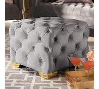 Velvet Ottoman Footstool - Square Button Tufted Upholstered Cube Coffee Table for Living Room or Bedroom