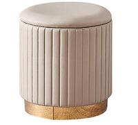 Velvet Ottoman Footstool Storage Stool with Lid Blue 40x43cm Upholstered for Living Room Bedroom Vintage Design for Dressing Table and Shoe Chan,Gray-stripes-40x43cm