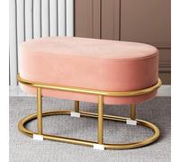 Velvet Ottoman Vanity Stool - Upholstered Makeup Chair with Gold Metal Legs for Living Room or Bedroom - Modern Small Foot Rest