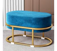 Velvet Ottoman Vanity Stool - Upholstered Makeup Chair with Gold Metal Legs for Living Room or Bedroom - Modern Small Foot Rest