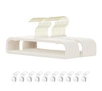 Velvet Pant Hangers, 20pcs Heavy Duty Flocked Trouser Hangers with Non-Slip Bar, 35cm(L) Adult Clothes Hanger with Swivel Hook, Slim Felt Jean Hangers for Shorts, Dress, Scraf, Bar (White-Golden)