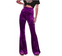 Velvet Pants for Women Flare Solid Trousers High Waist Wide Leg Jogger Vintage Retro Pants Loose Fit Plus Size Stretch Trousers Ladies Casual Business Work Long Pants UK Clearance