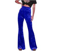 Velvet Pants for Women Flare Solid Trousers High Waist Wide Leg Jogger Vintage Retro Pants Loose Fit Plus Size Stretch Trousers Ladies Casual Business Work Long Pants UK Clearance Blue