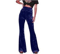 Velvet Pants for Women Flare Solid Trousers High Waist Wide Leg Jogger Vintage Retro Pants Loose Fit Plus Size Stretch Trousers Ladies Casual Business Work Long Pants UK Clearance Navy