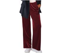 Velvet Pants for Women Stright Leg High Waist Trousers Solid Color Jogger Vintage Retro Pants Loose Fit Stretch Trousers Ladies Casual Work Long Pants Sports Casual Jogger Sweatpants with Pocket Wine