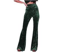 Velvet Pants for Women UK Sale Clearance Flare Solid Trousers High Waist Wide Leg Jogger Vintage Retro Pants Loose Fit Plus Size Stretch Trousers Ladies Casual Business Work Long Pants
