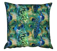 Velvet Peacock Procession Extra-Large Cushion Cover. Bright Modern Blue & Green Peacock Feathers. Backed With A Soft Teal Velvet. 23x23" XL Square Cushion Cover Only