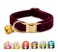 Velvet Personalised Cat Collar with Name & Phone Number Engraving - Adjustable Pet Collar with Metal Buckle & Bell - Soft Kitten ID Tag Collar for Cats Puppy - Gift for Pet Owners UK