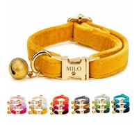 Velvet Personalised Cat Collar with Name & Phone Number Engraving - Adjustable Pet Collar with Metal Buckle & Bell - Soft Kitten ID Tag Collar for Cats Puppy - Gift for Pet Owners UK