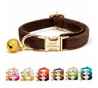 Velvet Personalised Cat Collar with Name & Phone Number Engraving - Adjustable Pet Collar with Metal Buckle & Bell - Soft Kitten ID Tag Collar for Cats Puppy - Gift for Pet Owners UK