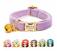 Velvet Personalised Cat Collar with Name & Phone Number Engraving - Adjustable Pet Collar with Metal Buckle & Bell - Soft Kitten ID Tag Collar for Cats Puppy - Gift for Pet Owners UK