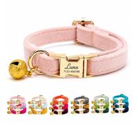 Velvet Personalised Cat Collar with Name & Phone Number Engraving - Adjustable Pet Collar with Metal Buckle & Bell - Soft Kitten ID Tag Collar for Cats Puppy - Gift for Pet Owners UK
