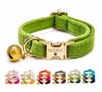 Velvet Personalised Cat Collar with Name & Phone Number Engraving - Adjustable Pet Collar with Metal Buckle & Bell - Soft Kitten ID Tag Collar for Cats Puppy - Gift for Pet Owners UK