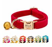 Velvet Personalised Cat Collar with Name & Phone Number Engraving - Adjustable Pet Collar with Metal Buckle & Bell - Soft Kitten ID Tag Collar for Cats Puppy - Gift for Pet Owners UK