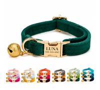 Velvet Personalised Cat Collar with Name & Phone Number Engraving - Adjustable Pet Collar with Metal Buckle & Bell - Soft Kitten ID Tag Collar for Cats Puppy - Gift for Pet Owners UK