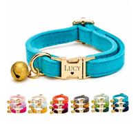 Velvet Personalised Cat Collar with Name & Phone Number Engraving - Adjustable Pet Collar with Metal Buckle & Bell - Soft Kitten ID Tag Collar for Cats Puppy - Gift for Pet Owners UK
