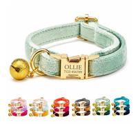 Velvet Personalised Cat Collar with Name & Phone Number Engraving - Adjustable Pet Collar with Metal Buckle & Bell - Soft Kitten ID Tag Collar for Cats Puppy - Gift for Pet Owners UK