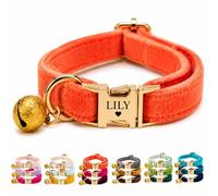 Velvet Personalised Cat Collar with Name & Phone Number Engraving - Adjustable Pet Collar with Metal Buckle & Bell - Soft Kitten ID Tag Collar for Cats Puppy - Gift for Pet Owners UK