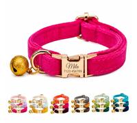 Velvet Personalised Cat Collar with Name & Phone Number Engraving - Adjustable Pet Collar with Metal Buckle & Bell - Soft Kitten ID Tag Collar for Cats Puppy - Gift for Pet Owners UK