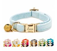 Velvet Personalised Cat Collar with Name & Phone Number Engraving - Adjustable Pet Collar with Metal Buckle & Bell - Soft Kitten ID Tag Collar for Cats Puppy - Gift for Pet Owners UK