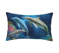 Velvet Pillowcases 14"x20" Ultra Soft Breathable Pillow Cases, Luxury Fuzzy Throw Pillow Covers with Zipper, Underwater Dolphins Coral Fish Pillow Shams Decorative Cushion Cases for Couch