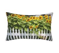 Velvet Pillowcases 16"x24" Ultra Soft Breathable Pillow Cases, Luxury Fuzzy Throw Pillow Covers with Zipper, Sunflowers White Picket Fence Pillow Shams Decorative Cushion Cases for Couch